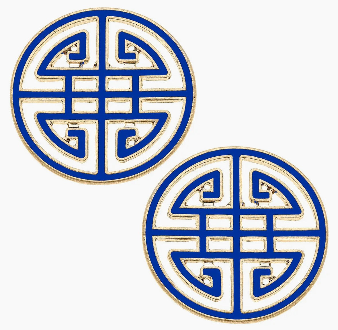 Game Day Greek Keys Stud Earrings (BLUE)