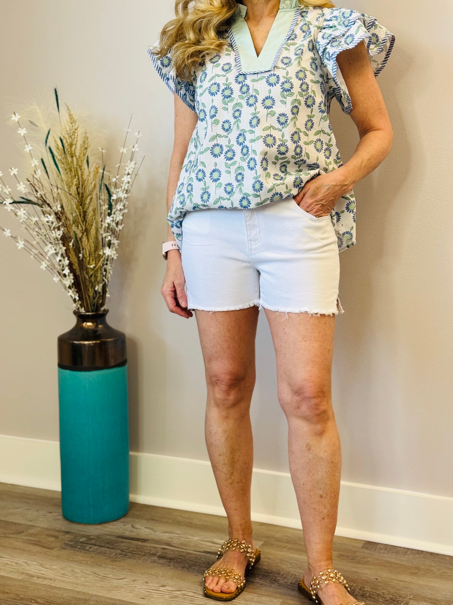 White Cutoff Hem Shorts