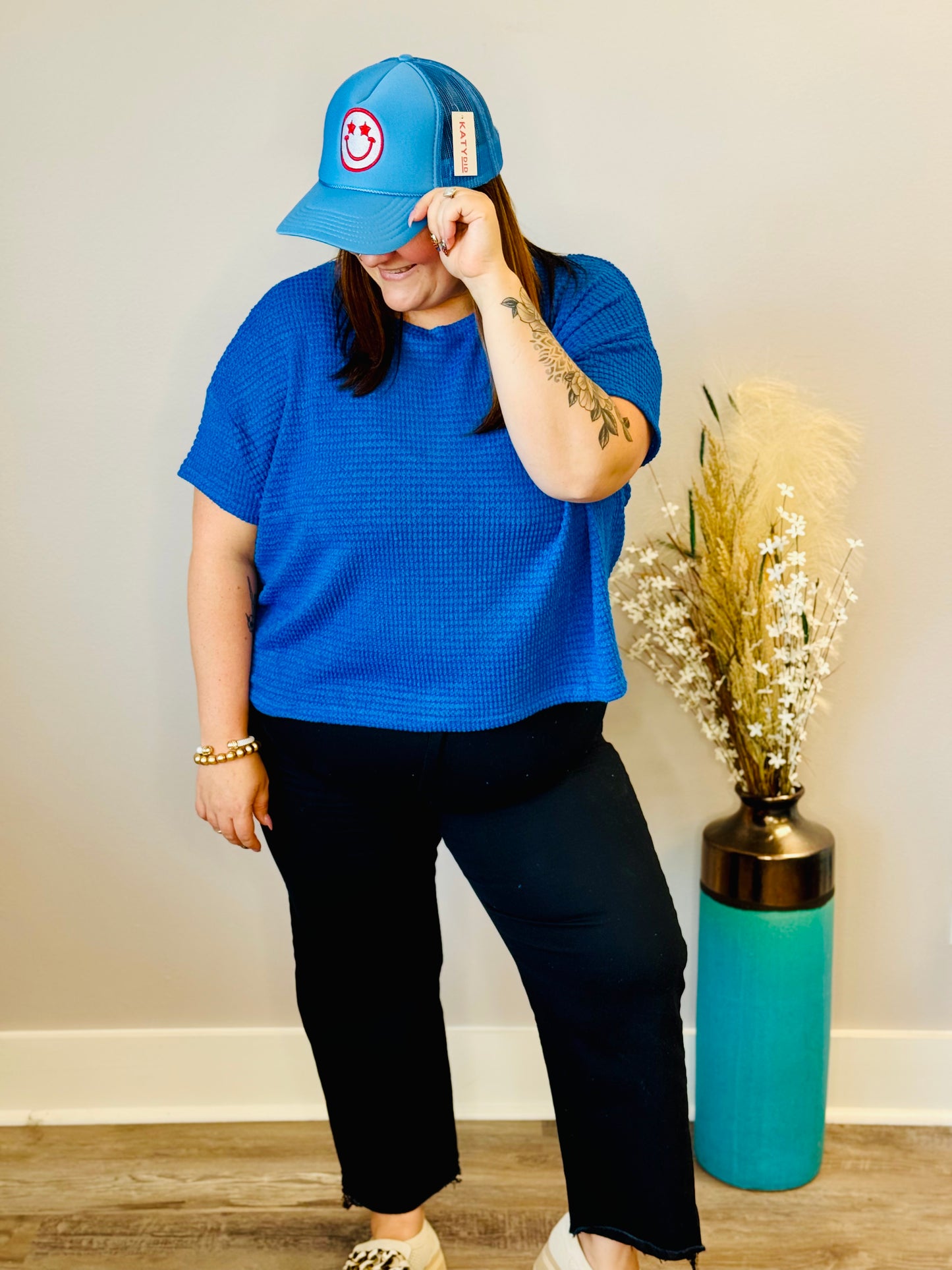 Stars Happy Face Trucker Hat - Blue