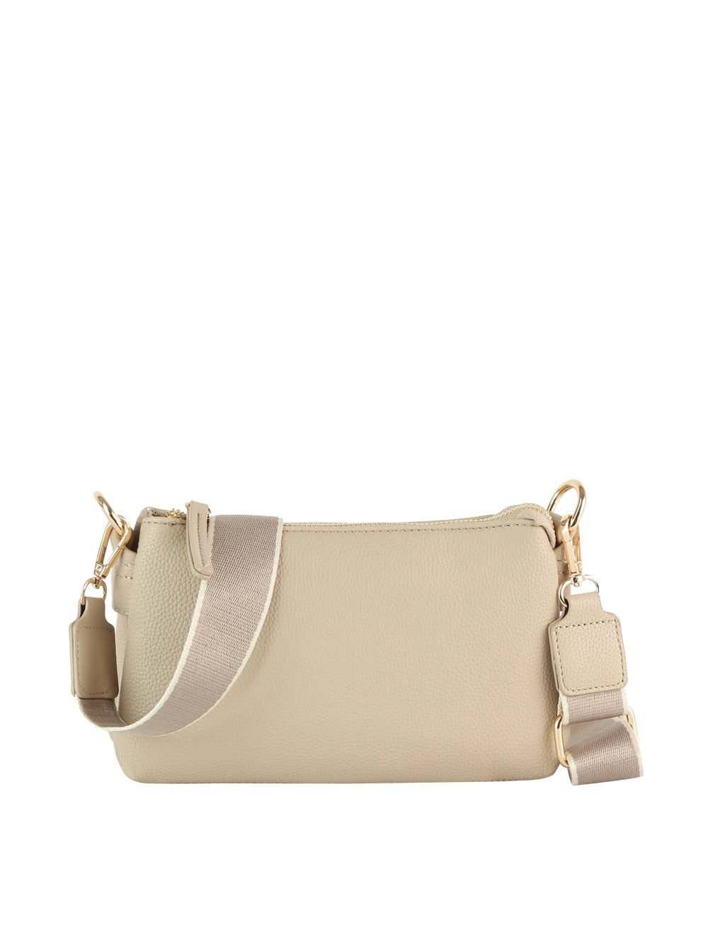 Double-Zip Pebbled Crossbody/ Light Stone
