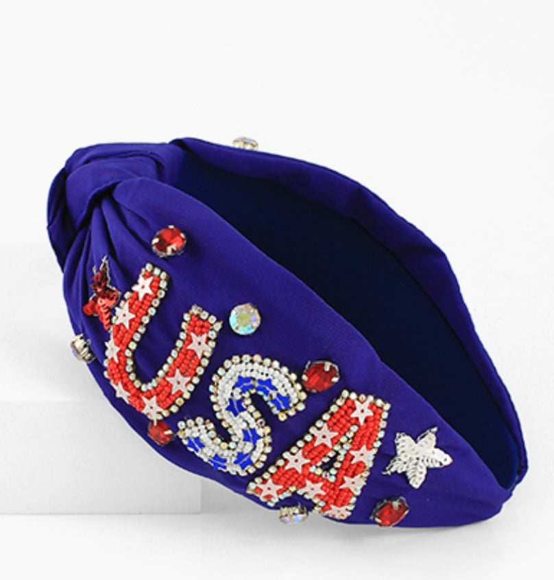 USA Beaded Headband - Blue