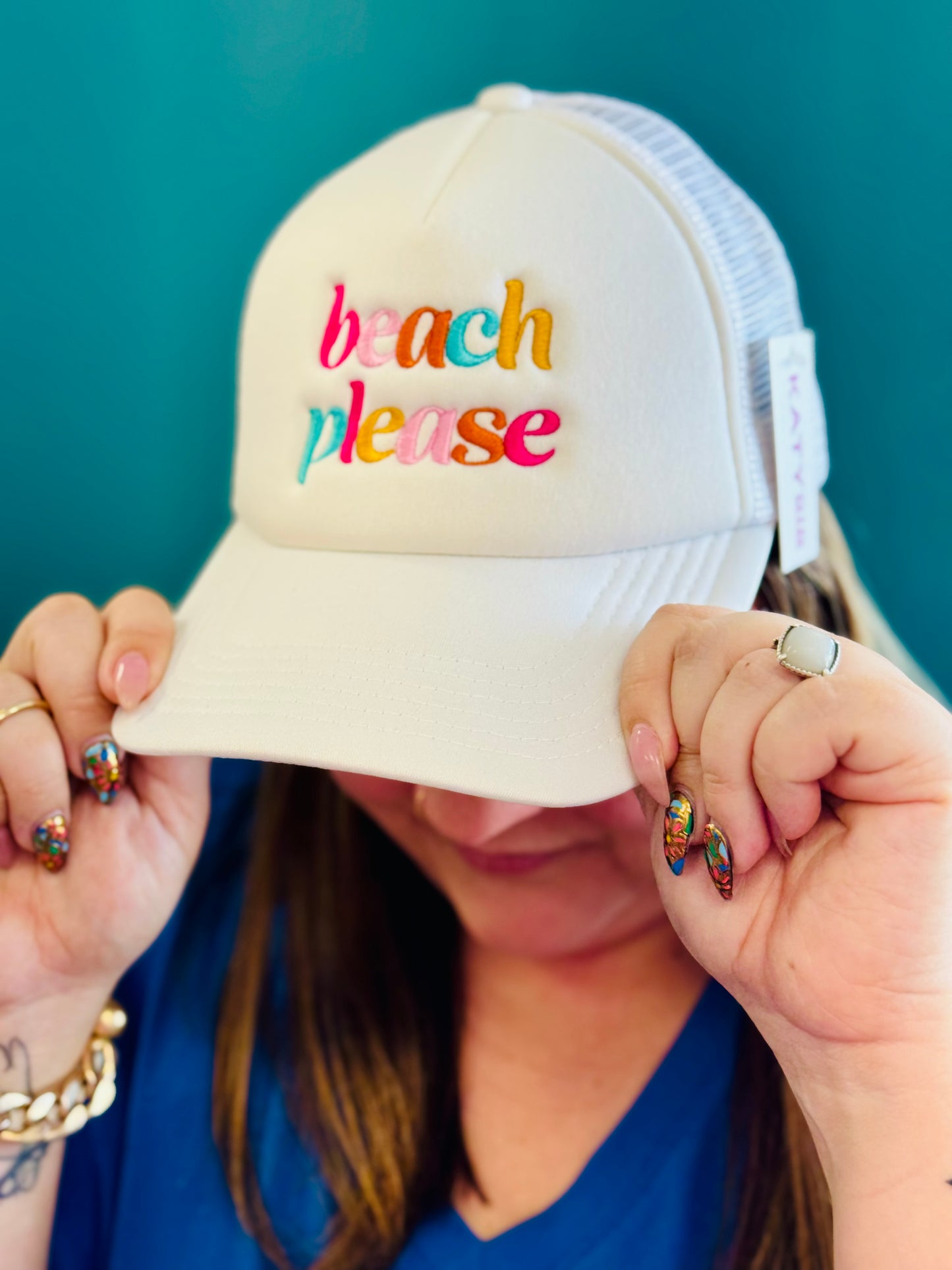 Beach Please Trucker Hat - White