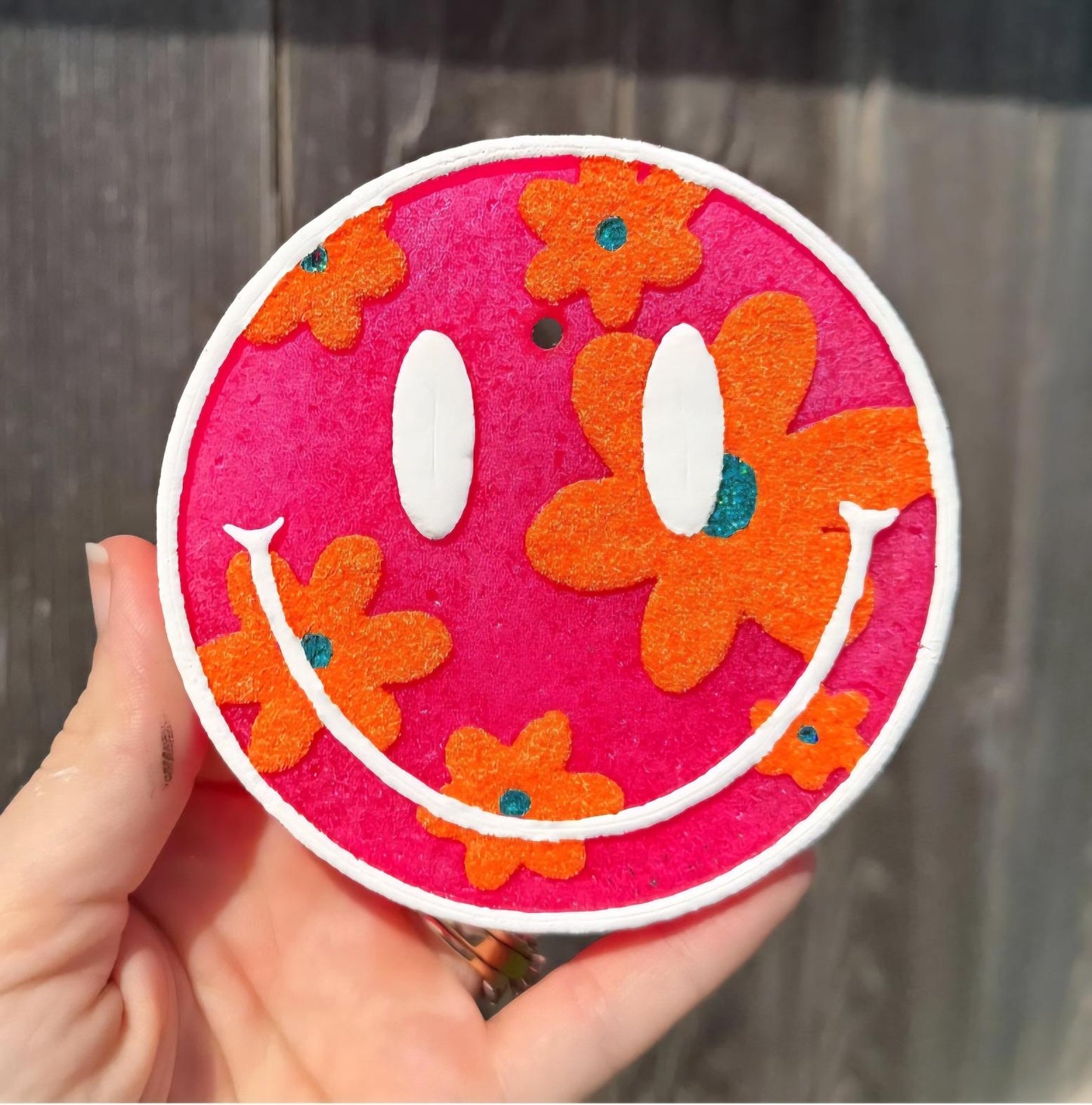 Pink Smiley Face with flowers / Pink Sands