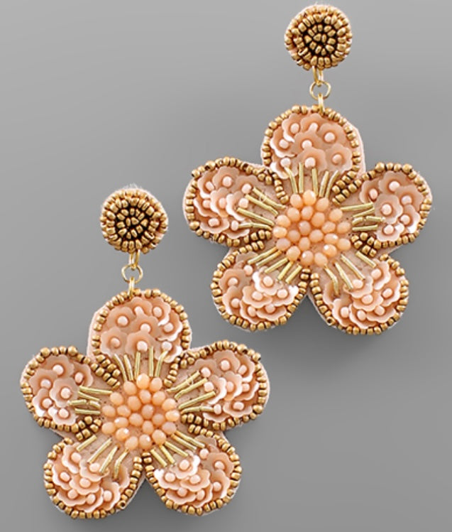 Beaded Flower Earrings(PINK)