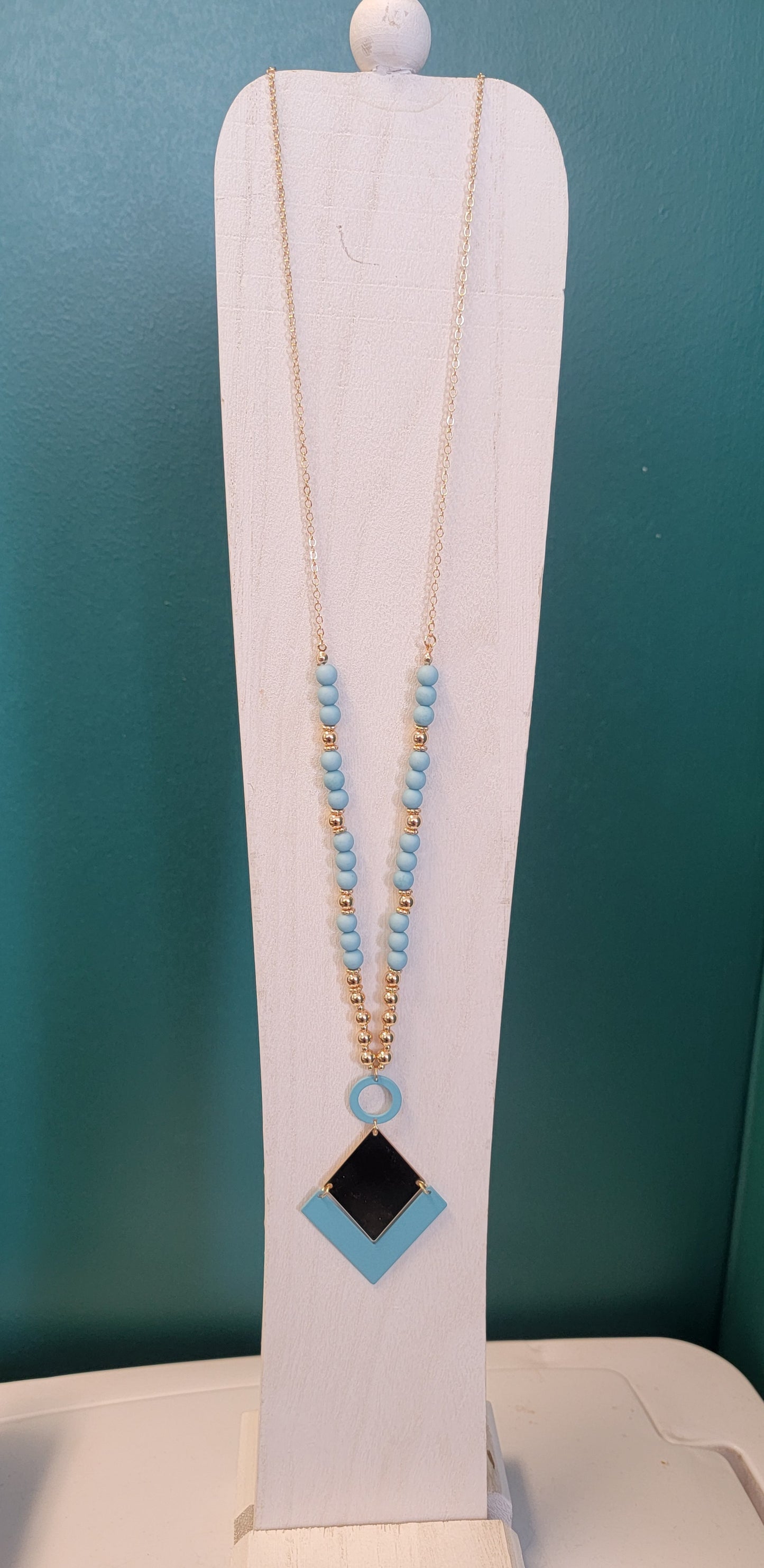 Long Trapezoid Pendant Necklace ( Turquoise)