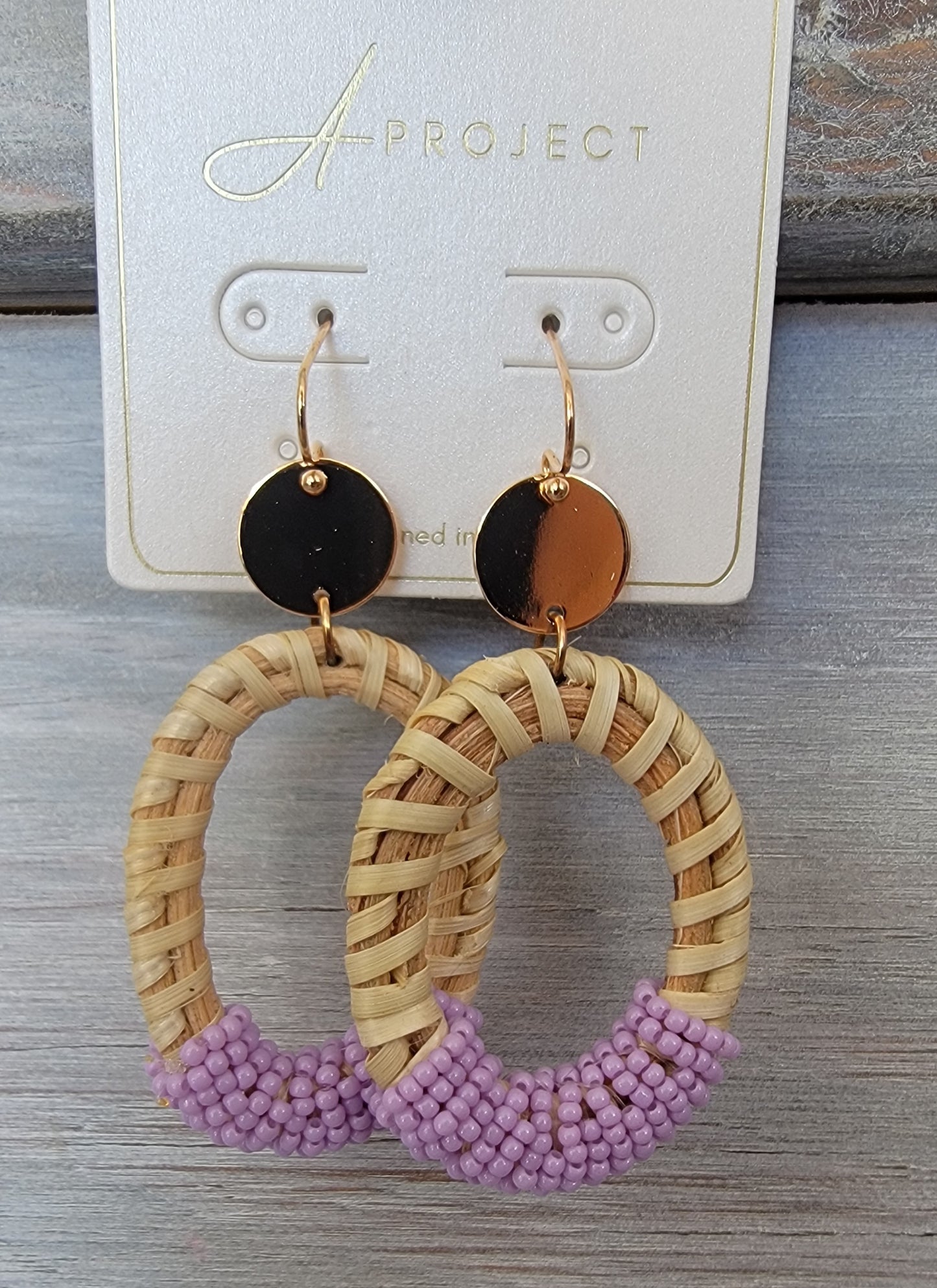 Beaded Raffia Drop Dangle ( Lavender )