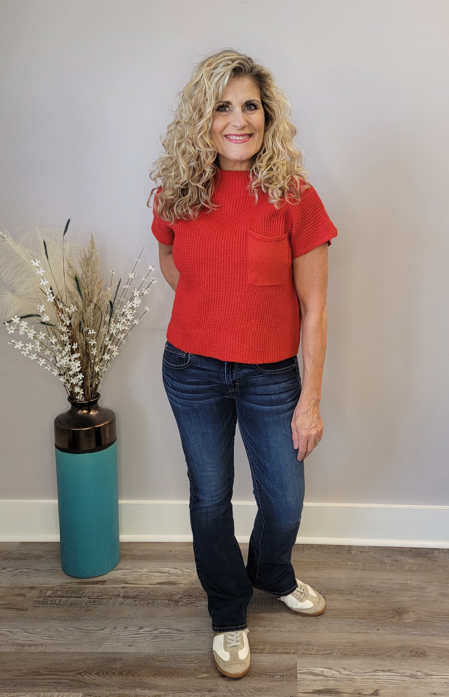 Red Hot Mock Neck Top