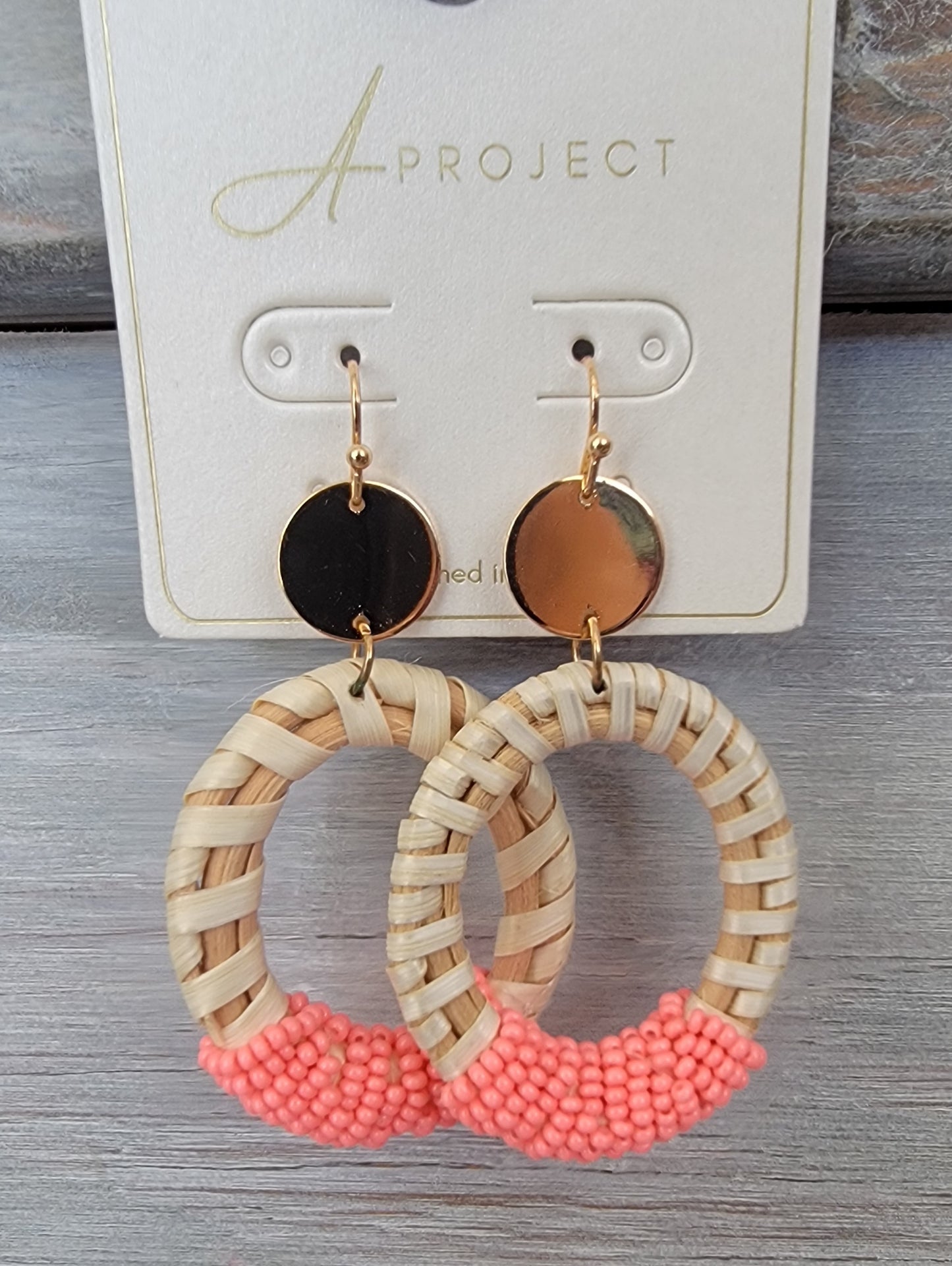 Beaded Raffia Dangle ( Coral )