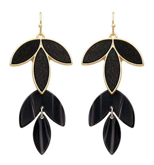 Linked Leaf Earrings (BLACK)