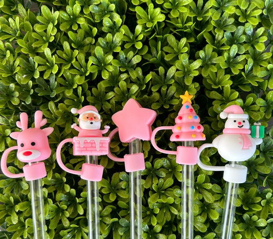 Pink Christmas Straw Toppers