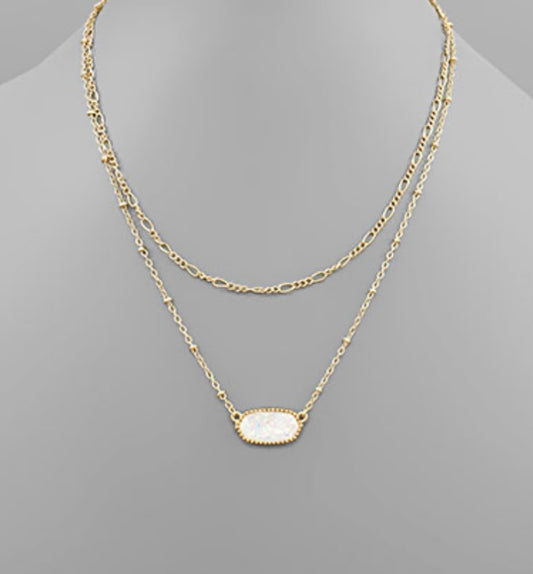 Oval Glitter Layer Necklace/ White