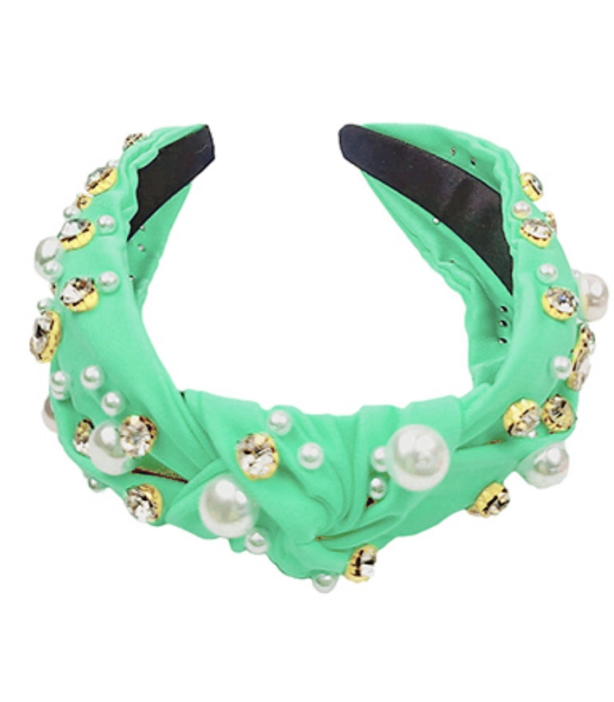 Pearl & Crystal Studded Headband(MINT)