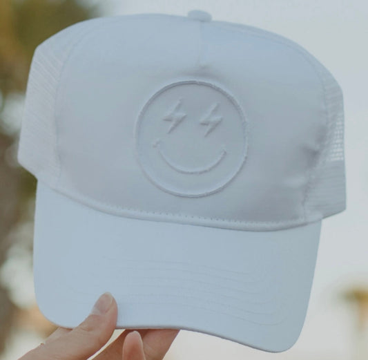 Happy Face Trucker Hat - White