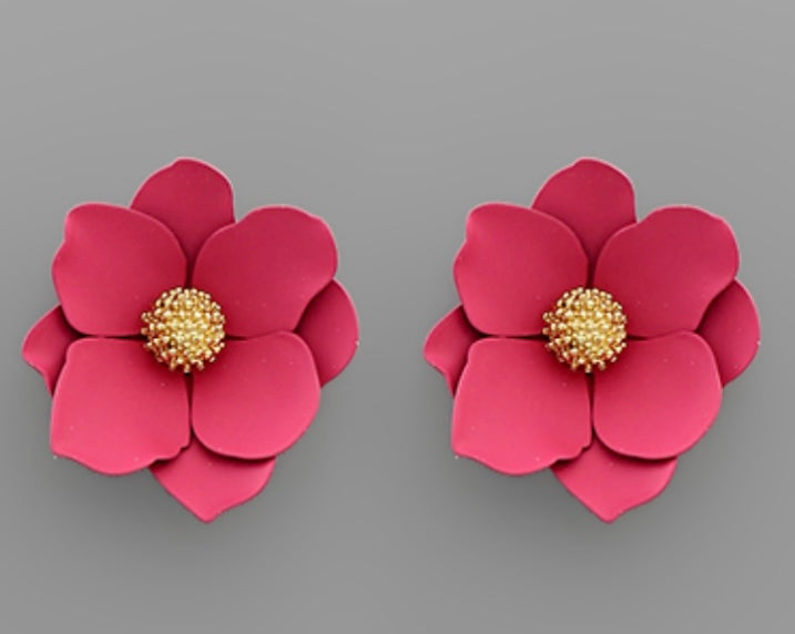 Layered Flower Earrings(FUCHSIA)