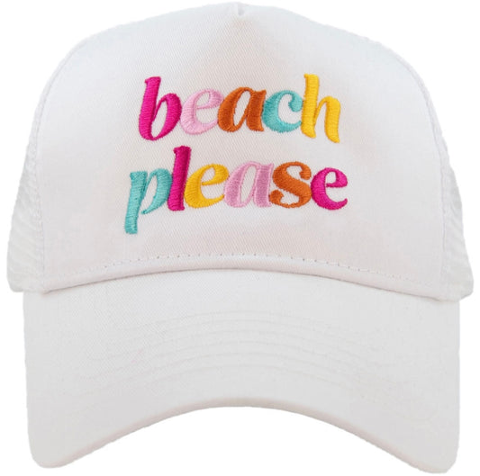 Beach Please Trucker Hat - White