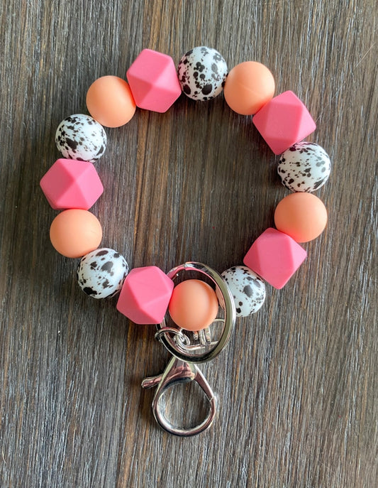 Coral & Dotted Wristlet Keychain