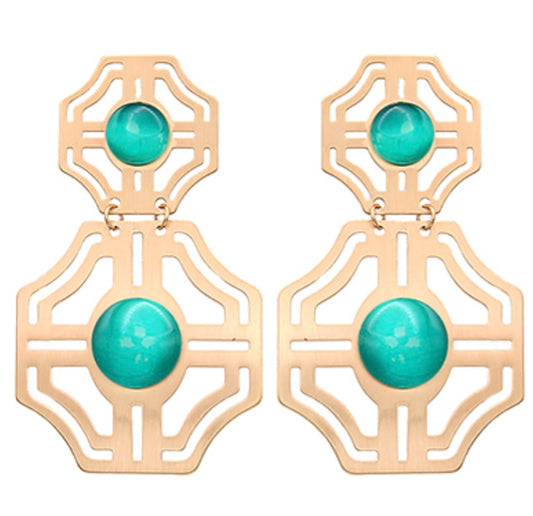 Brass & Stone Earrings (TURQUOISE)