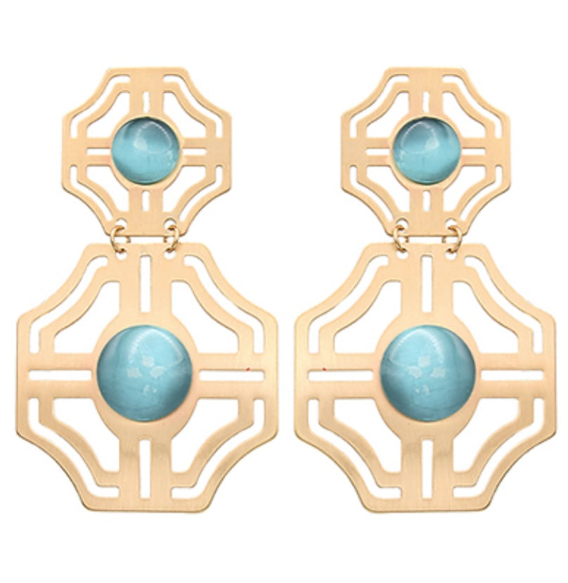 Brass & Stone Earrings (BLUE)