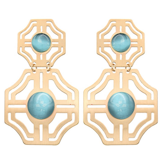 Brass & Stone Earrings (BLUE)