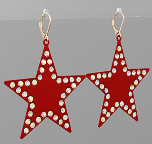 Dazzling Star Earrings - Red