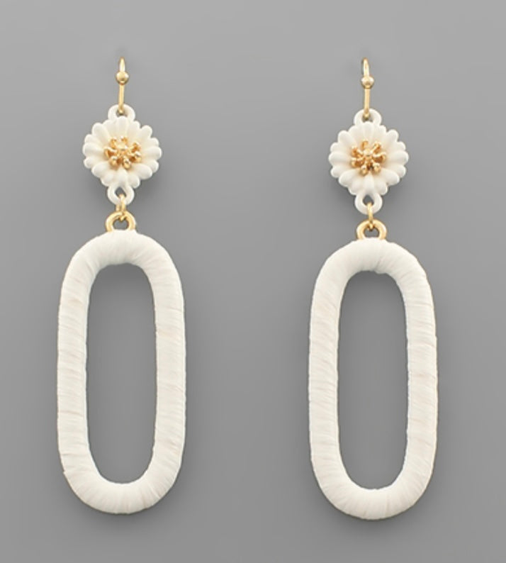 Raffia Flower Earrings(WHITE)