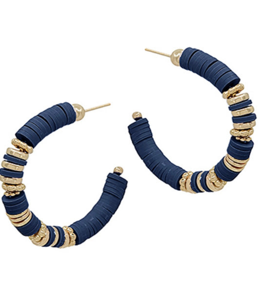 Navy Disc Hoop Earrings