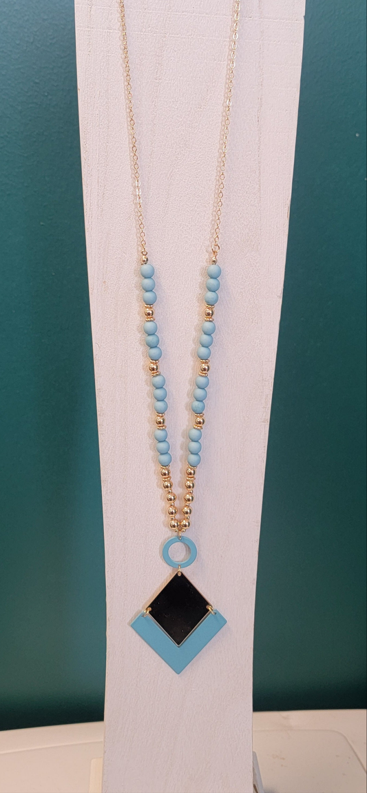 Long Trapezoid Pendant Necklace ( Turquoise)