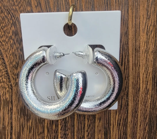 Puffy Hoop Earrings(SILVER)
