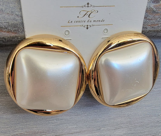 Square Pearl Button Earrings