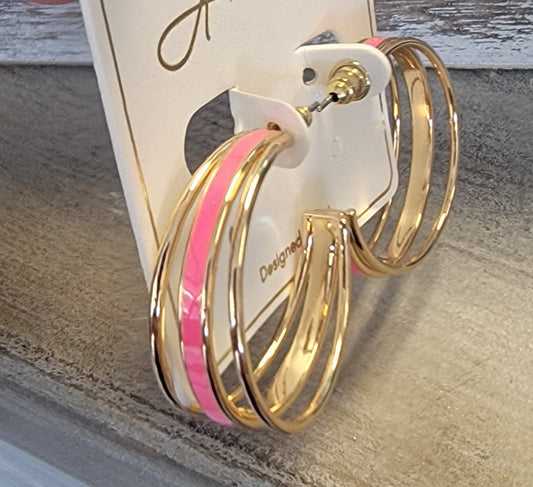Row Hoop Earrings(HOT PINK)