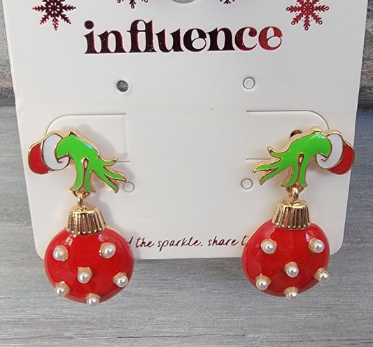 Grinch Pearl Ornament Earrings