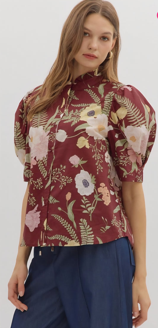Fall Florals Top - Merlot