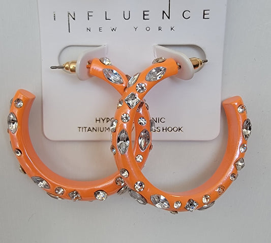 Crystal Embellished Hoop ( Orange )