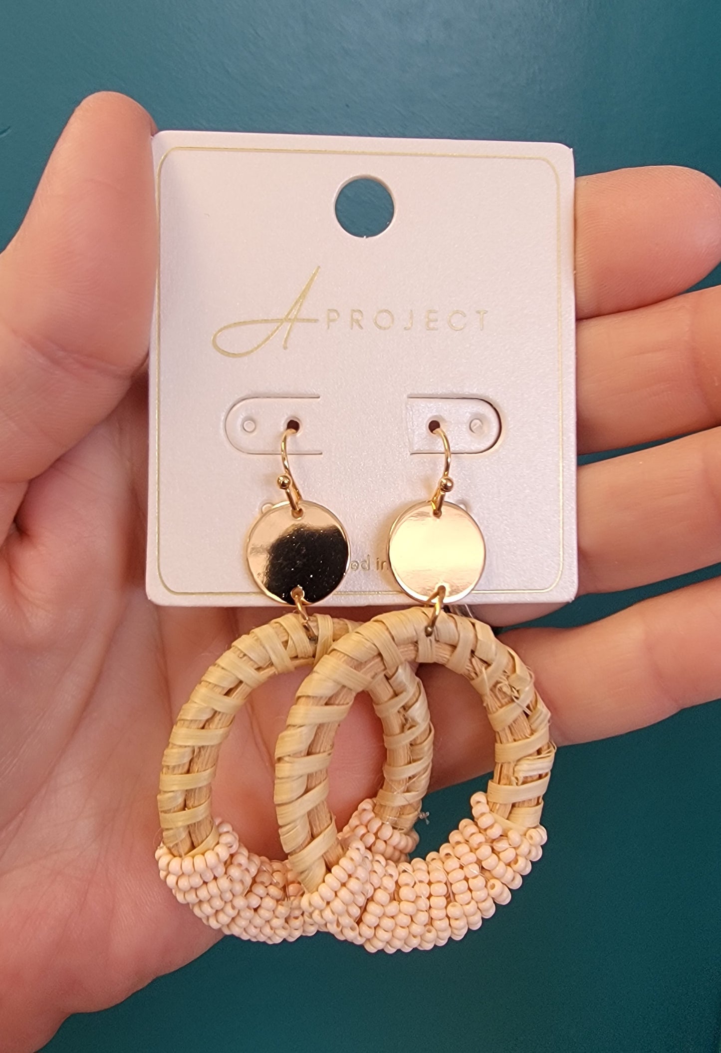 Beaded Raffia Drop Dangle ( Natural )