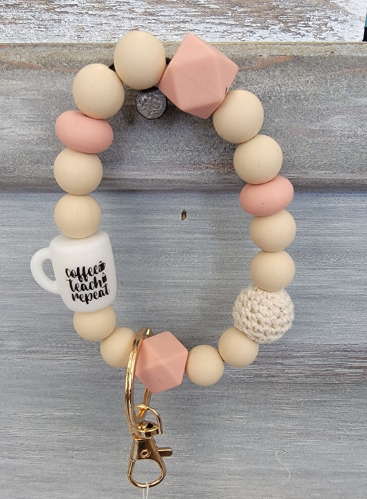 Coffe, Teach, & Repeat wristlet keychain