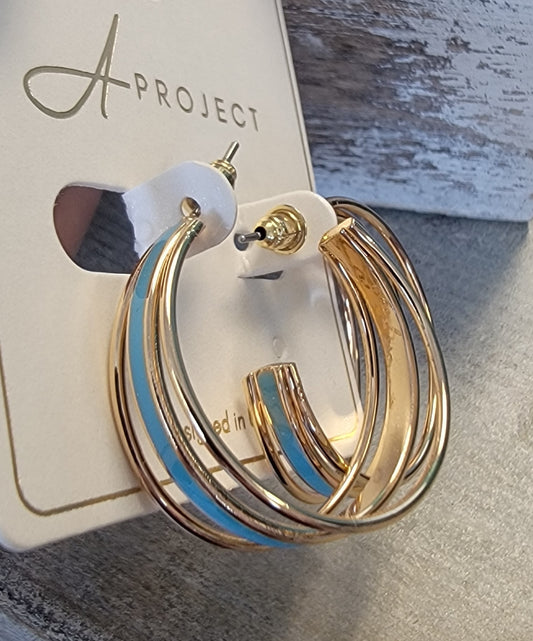 Row Hoop Earrings(TEAL)